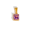 Square purple gemstone pendant with gold-plated claw setting and bail for DIY jewelry - Square Purple Zirconia Pendant (TN04) / Gold