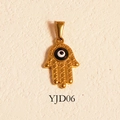 Golden Hamsa hand pendant with blue evil eye detail and embossed dot texture - Hollow Hamsa Hand Style (YJD06) / Pendant Only (Without Chain) / Gold