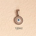 Silver evil eye circular pendant with blue enamel and textured rim detail - Round Evil Eye Style (YJD02) / Pendant Only (Without Chain) / Silver