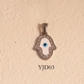 Silver Hamsa Hand pendant with blue Evil Eye design and vintage textured details - Hamsa Hand Style (YJD03) / Pendant Only (Without Chain) / Silver