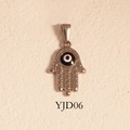 Silver Hamsa Hand pendant with evil eye motif and 24k gold plating details - Hollow Hamsa Hand Style (YJD06) / Pendant Only (Without Chain) / Silver