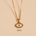 Evil Eye pendant necklace in 24k gold plating with light blue enamel, model YJD01 - Oval Evil Eye Style (YJD01) / Necklace / Gold