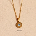 24k gold-plated Evil Eye pendant necklace with blue center on a dainty O-chain link - Round Evil Eye Style (YJD02) / Necklace / Gold