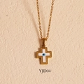 24k gold-plated cross necklace with white enamel and blue evil eye charm, YJD04 model - Cross Evil Eye Style (YJD04) / Necklace / Gold