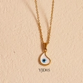 Golden chain necklace with teardrop Evil Eye pendant in white enamel and 24k gold plating - Teardrop Evil Eye Style (YJD05) / Necklace / Gold