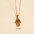 Golden Hamsa Hand necklace with blue Evil Eye pendant and textured dot relief detail - Hollow Hamsa Hand Style (YJD06) / Necklace / Gold
