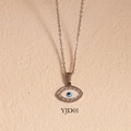 Silver-plated evil eye pendant necklace with blue eye charm on a delicate cross chain - Oval Evil Eye Style (YJD01) / Necklace / Silver