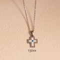 Silver cross necklace with blue evil eye amulet and white enamel on beige background - Cross Evil Eye Style (YJD04) / Necklace / Silver