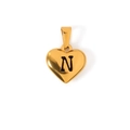 Ciondolo a cuore in acciaio inossidabile dorato lucido con lettera N nera - Lettera N - Oro