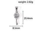 Macro shot of silver St. Benedict key pendant with size specs 20.4mm by 8.5mm - Steel Style (PN87)