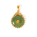 Colgante Ping'an Kou de jade verde con carácter Fu dorado y grabados calados finos - Estilo Carácter Fu Verde (FL03)