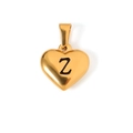 Dettaglio del ciondolo a cuore placcato oro con incisione della lettera Z e finitura lucida - Lettera Z - Oro
