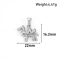 Silver camel pendant charm in stainless steel with textured details and size dimensions - Camel Style (BT04) / Steel