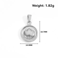 Silver stainless steel seashell pendant with rope edge detail and measurement metrics - Shell Round Disc (DY08) / Steel