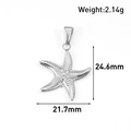 Starfish shaped silver stainless steel pendant with textured relief for jewelry making - Starfish Style (AT02-Silver)