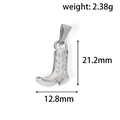 Polished silver cowboy boot pendant charm with western engravings, size 21.2mm x 12.8mm - Steel Color (C04)