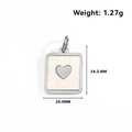 Pendentif carré en acier avec motif coeur et nacre, dimensions 10,9mm par 14,3mm - Style Carré Cœur (CTS01) / Argent