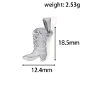 Silver cowboy boot pendant in stainless steel with western floral engraving 18.5x12.4mm - Steel Color (C05)