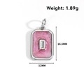 Pendentif rectangulaire en acier inoxydable avec résine pailletée rose, 18,5x12 mm - Style Rectangulaire Lettre I Rose (CTS06) / Argent