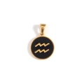 18k gold plated stainless steel Aquarius zodiac pendant with black enamel finish - Aquarius-Gold (KOX03)