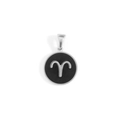 Silver Aries zodiac pendant with black enamel finish on stainless steel round charm - Aries-Silver (KOX04)