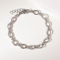 Bracelet gourmette en acier inoxydable argenté avec fermoir mousqueton et chaîne d'extension - Style Ovale Enroulé (LS05) / Acier