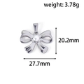 Pendentif nœud en acier inoxydable argenté avec perle blanche et dimensions du produit - Style DHJ02 / Acier