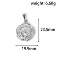 Pendentif rose 3D en acier argenté poli avec dimensions et détails de poids - Style Rose - Acier (HN01)