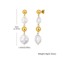 Detailed view of baroque pearl drop earrings with 5cm length and 1.4cm width dimensions - ED-888G (Gold)
