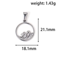 Pendentif ours rond ajouré argenté vintage avec dimensions détaillées - Style Motif de Vagues - Acier (HN08)