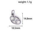 Silver zodiac coffee bean pendant with white rhinestone and dimensional measurements - XZ04 Cancer Steel Color
