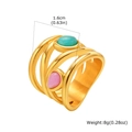 Detail showing gold hollow multi-layer ring with amazonite and rose quartz stones - US 6 / Gold (RC-878G)