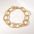 Bracelet à maillons cubains en acier inoxydable doré avec anneaux ovales et fermoir - Style Grand Ovale (LS07) / Or