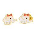 Goldene Elefanten-Ohrstecker mit weißer Emaille und roter Schleife für Damen und Kinder - Elefanten-Stil (ES-719G)