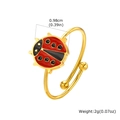 Adjustable golden ladybird open ring for kids featuring red and black enamel design - Ladybug Open Ring (RC-910G01)