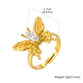 Vista detallada del anillo de lazo dorado con circón, 1,7 cm de ancho y 3 g de peso - Anillo Abierto de Mariposa (RC-897G)