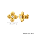 Pendientes de flores doradas con circón central, tamaño 1,32 cm y textura metal - Pendientes de Botón de Flor de Cuatro Pétalos (ES-714G)
