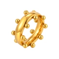 Bague minimaliste en acier inoxydable doré ornée de perles métalliques polies sur les bords - Taille US 12 / Or