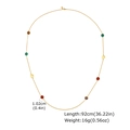 Vue détaillée du collier en acier doré avec breloques en pierre naturelle et spécifications - Style Disques Ronds Multicolores (NC-2496G)
