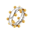 Bague ouverte moderne en acier inoxydable bicolore avec anneau poli et billes dorées - Taille US 7 / Or & Argent