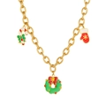 Goldene Kette mit weihnachtlichen Emaille-Anhängern wie Zuckerstange und festlichem Kranz - Zuckerstange Kranz Handschuh Stil (NC-2632G01)