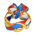 Golden hollow heart metal bangle with colorful geometric patterned silk scarf ribbon wrap - Bangle And Geometric Pattern Satin Scarf