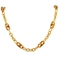 Elegante 18K vergoldete Edelstahlhalskette mit Gliedern aus bernsteinfarbenem Harz - Halskette