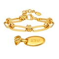 Women's 18K gold plated stainless steel paperclip chain bracelet with K18 stamp detail - Paperclip Chain With Double Loop Twist Knots (BR-2716G) / Gold