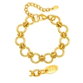 18K gold plated stainless steel circle link chain bracelet with lobster clasp for women - Beaded Round Link Connector Style (BR-2749G) / Gold