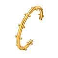 Bracelet jonc ouvert en acier inoxydable doré poli avec perles géométriques élégantes - Bracelet Jonc Doré (B-711G)