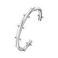 Brazalete abierto de acero inoxidable plateado con cuentas geométricas pulidas para mujer - Brazalete Plateado (B-711S)
