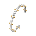 Brazalete abierto de acero inoxidable bicolor con detalles de bolas doradas y plata - Brazalete Bicolor (B-711SG)