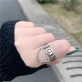 Anillo vintage plateado de cadena con cara sonriente grabada estilo punk street - Abierto Ajustable / Estilo Sonriente de Borde Grabado (1456)