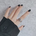 Anillo plateado vintage de varias capas con dije de sonrisa y detalles de cuentas negras - Abierto Ajustable / Estilo de Gema Sonriente Envolvente de Capas Múltiples (1096)